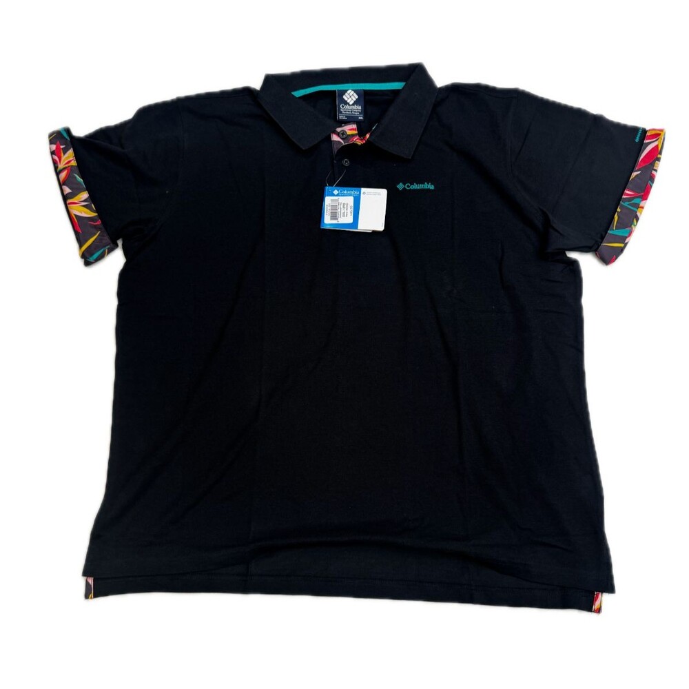 Columbia Omni-Wick Men’s Black Hawaiian Floral XXL Short Sleeve Polo Shirt NEW